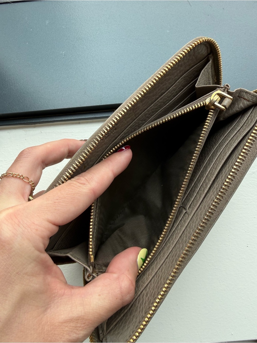 Prada Taupe Leather Zip-Around Wallet with Gold Hardware - Picture 10 of 12